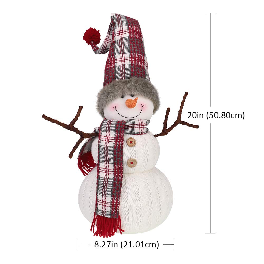 WORLDECO Christmas Cute Snowman Indoor Decorations Handmade Gift, Animated Xmas Snowman Plush Bedroom Home Ornament,Holiday Party Presents, White 20 inch