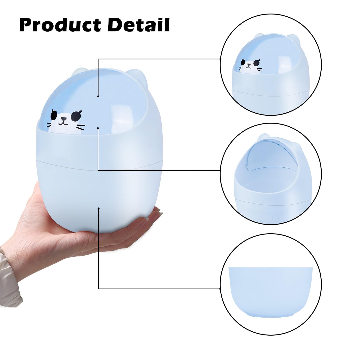 SHAIDOJIO 3 Pack Cute Mini Trash Can, Desktop Trash Can with Lid, Small Garbage Can with 180 Trash Bags, Tiny Countertop Wastebasket for Kids, Kawaii Waste Bin for Office Bedroom Bathrooms Desk Car