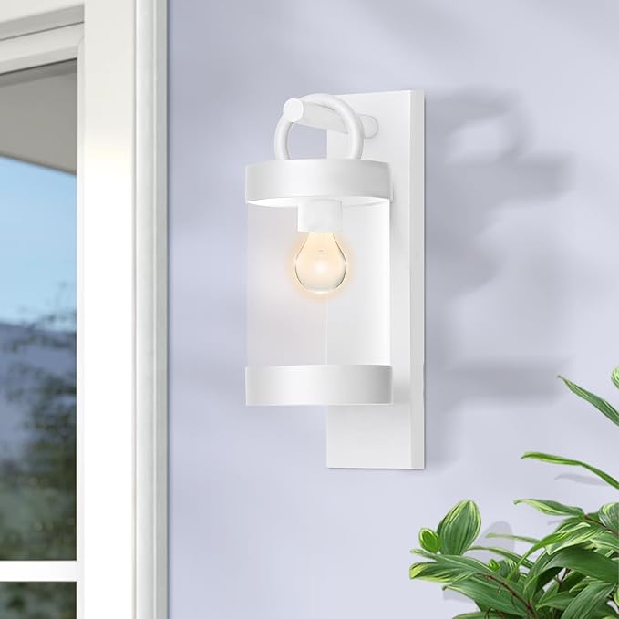 Outdoor Dusk to Dawn Wall Light Exterior Light Fixture Sconce Pure Aluminum Porch Lantern White E26 (Bulb Not Included) Waterproof Lamps Decoration Garden Yard Lights for Garage Fence Front Door