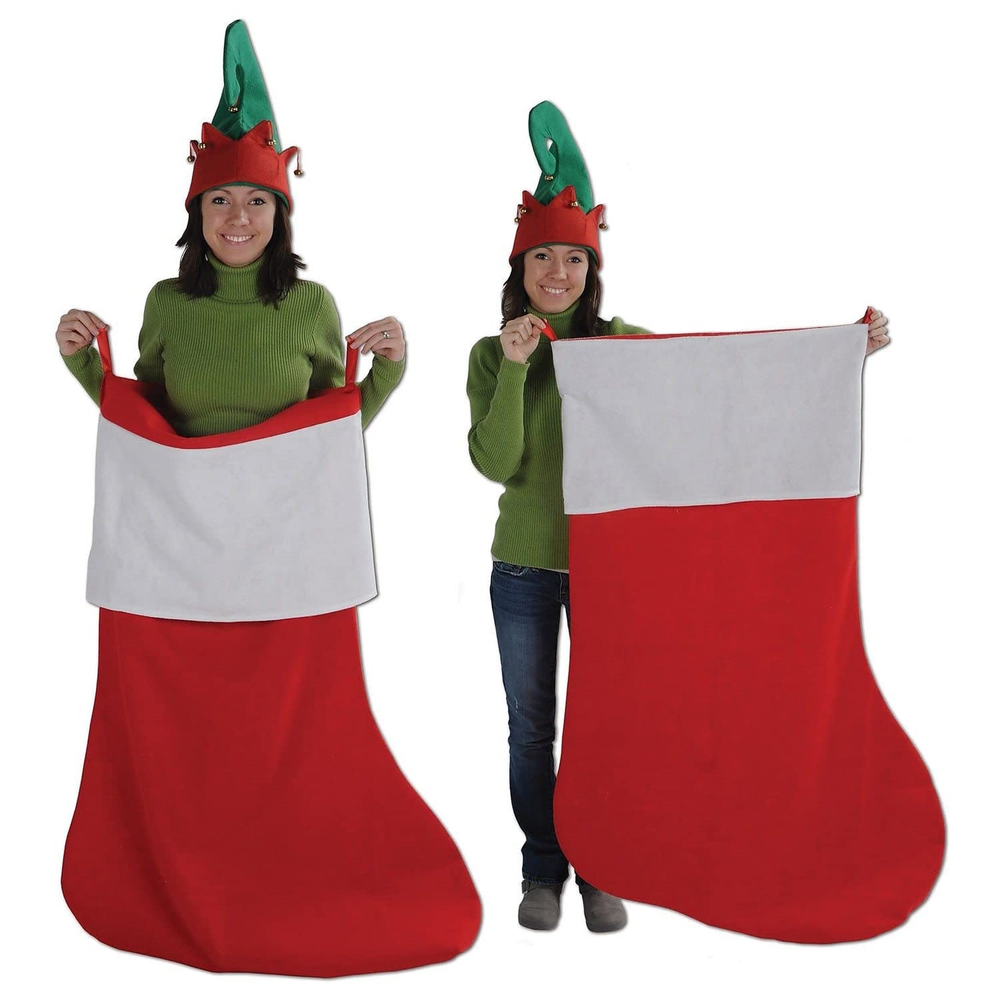 Beistle Red Jumbo Stocking with White Trim, Christmas Decorations & Festive Party Stocking, Extra Large Festive Decor with Fold Over Cuff, 4' 6"