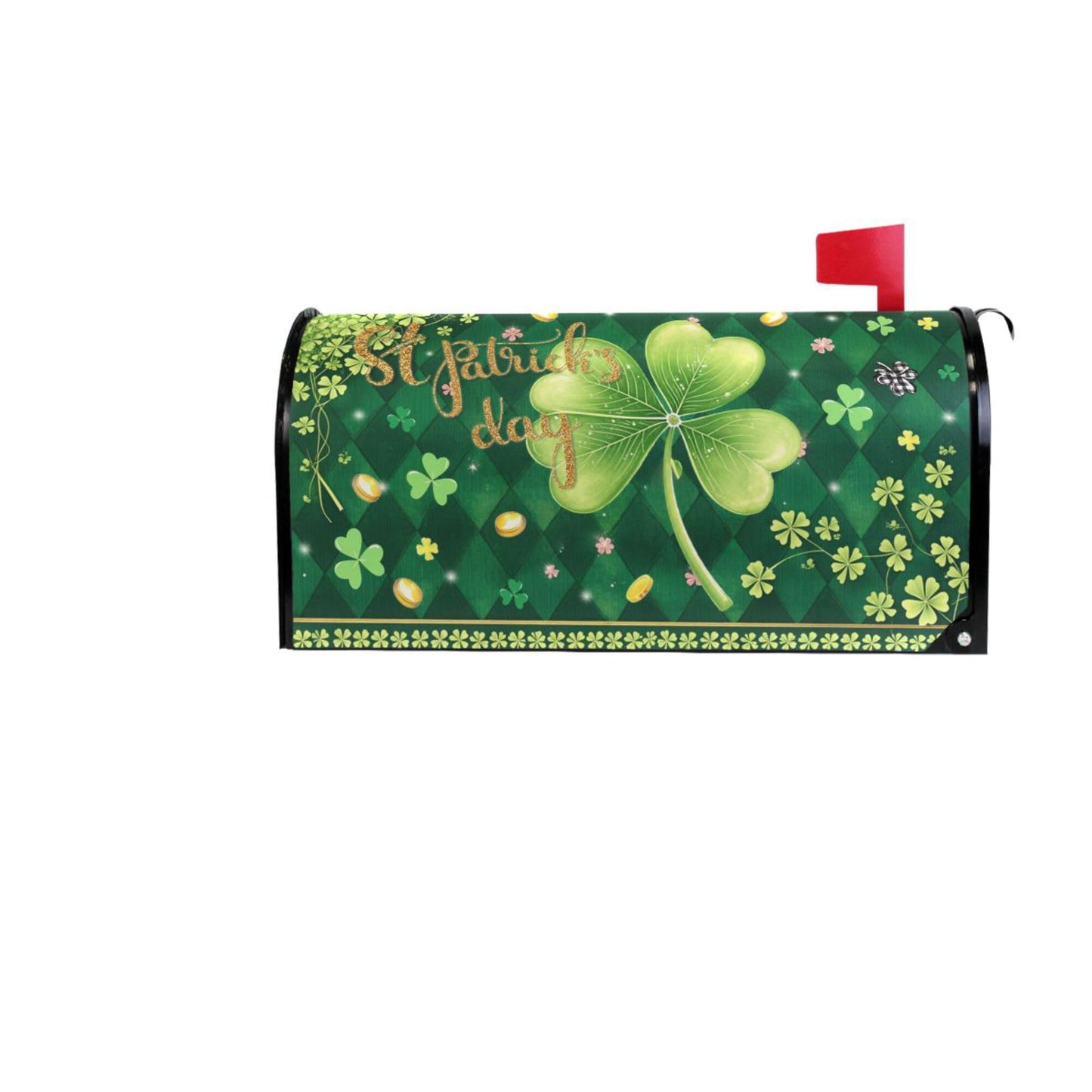 Wamika Happy St Patrick Day Magnetic Mailbox Covers Green Shamrock Clove Golden Coin Mailbox Cover Over Size Full Magnet Garden Yard Porch Mail Boxes Cover Holiday Decorations 25" L x 21" W