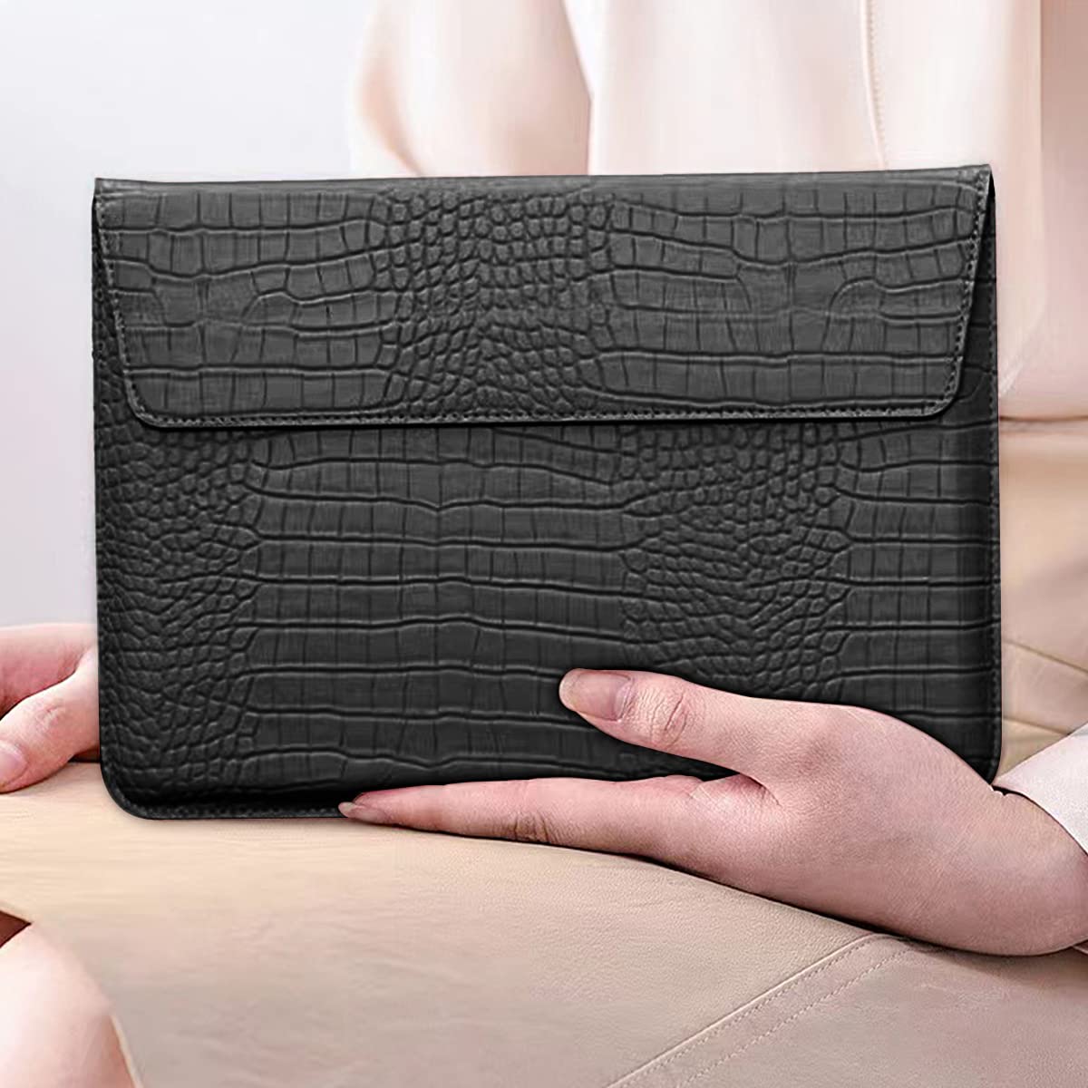 LCMOCICO PU Leather Flap Style Case Laptop Sleeve for MacBook Neo 13 A3404 Air 13.6 inch 2026-2022 M5 A3449 M4 A3240 M3 A3113 M2 A2681 Air 13 2018-2021 Notebook Bag for Mac Pro 13 2016-2022, Black