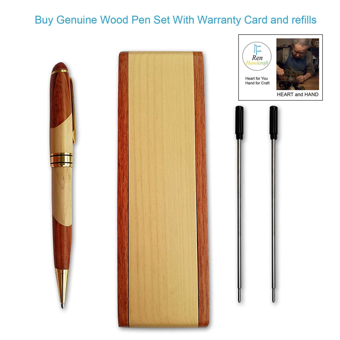 Renawe Luxury Wooden Ballpoint Pen Gift Set with Business Pen Case Display, Nice Writing Pen with Box and Gel Ink Refills Fancy Business Wood Pens Stand for Men Women Designer Cool Executive Pen