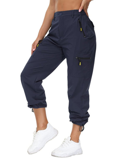 VVK Women's Cargo Joggers Pants Lightweight Athletic Outdoor Travel Hiking Quick Dry Workout Pants Water Resistant Navy Large