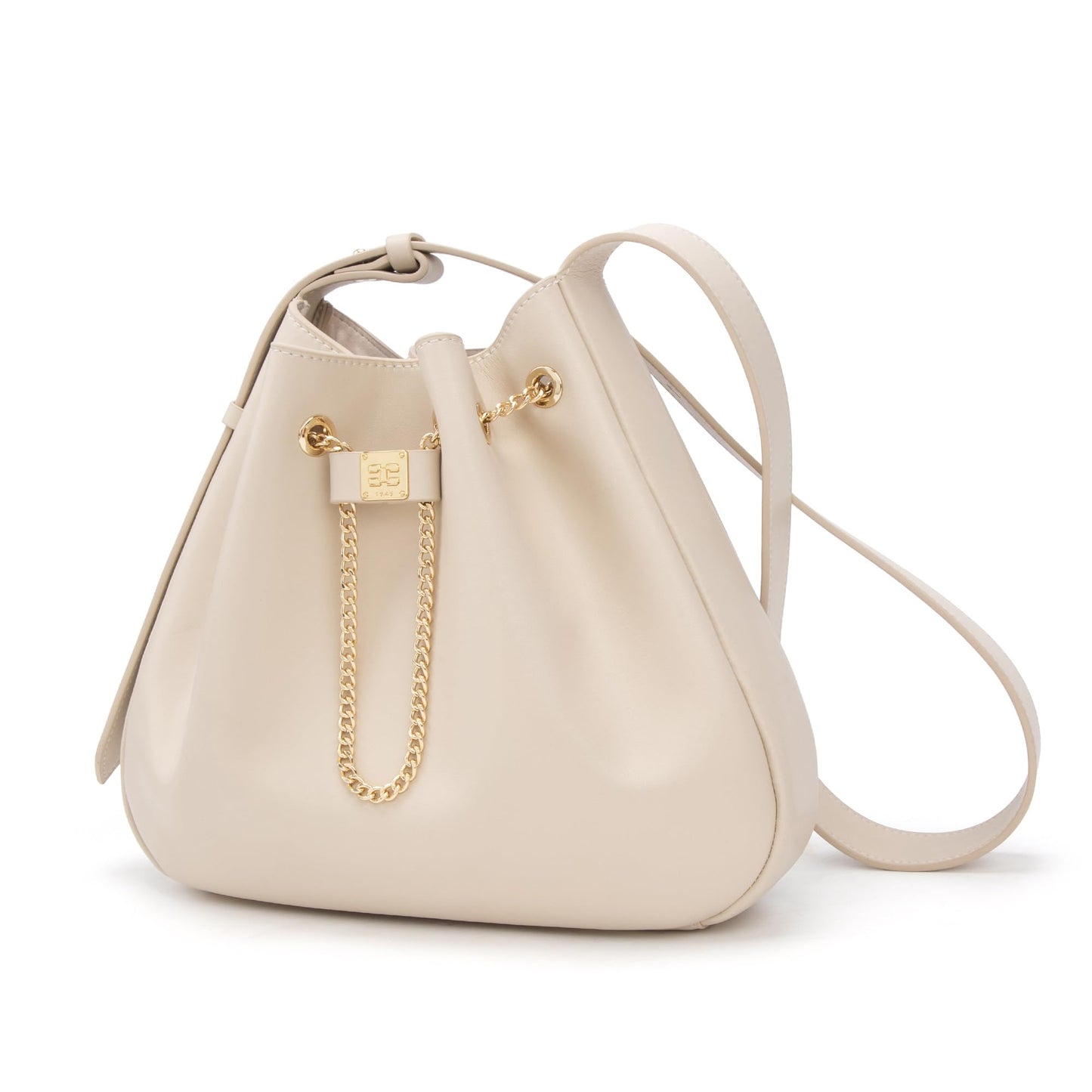 ELLE Purses for Women Genuine Leather Bucket Bag Chain Drawstring