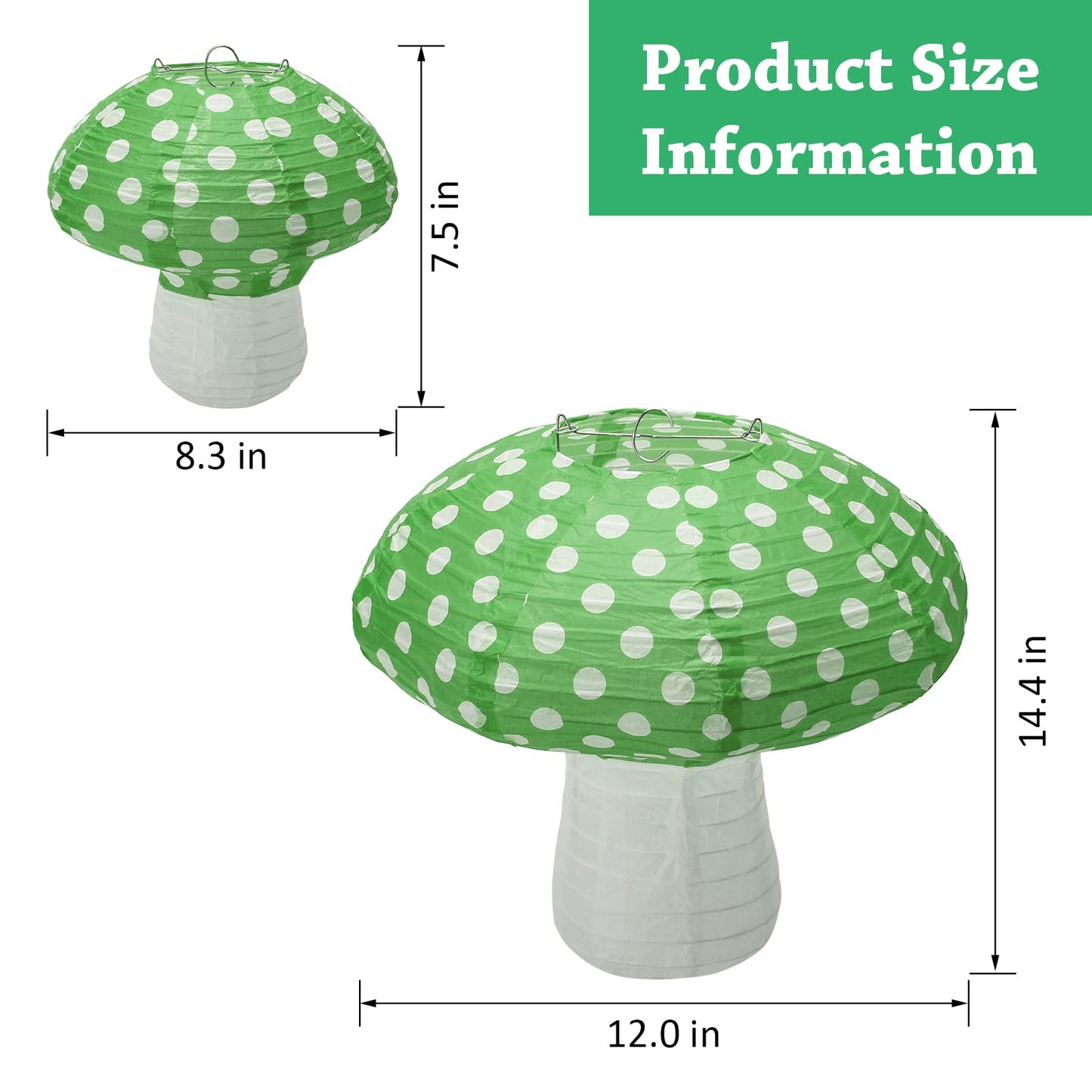 4Pcs Mushroom Shaped Paper Lanterns, Windspeed Large 8 and 12 Inch Lanterns for Nursery Garden Christmas Party Decoration (Green)
