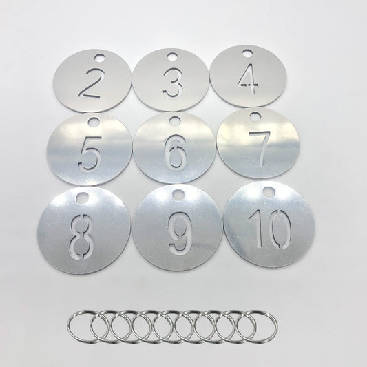 1-10 Round Stainless Steel Diameter 1.18" Numbered Tags Metal Key Tags ID Tags with Rings (1-10)