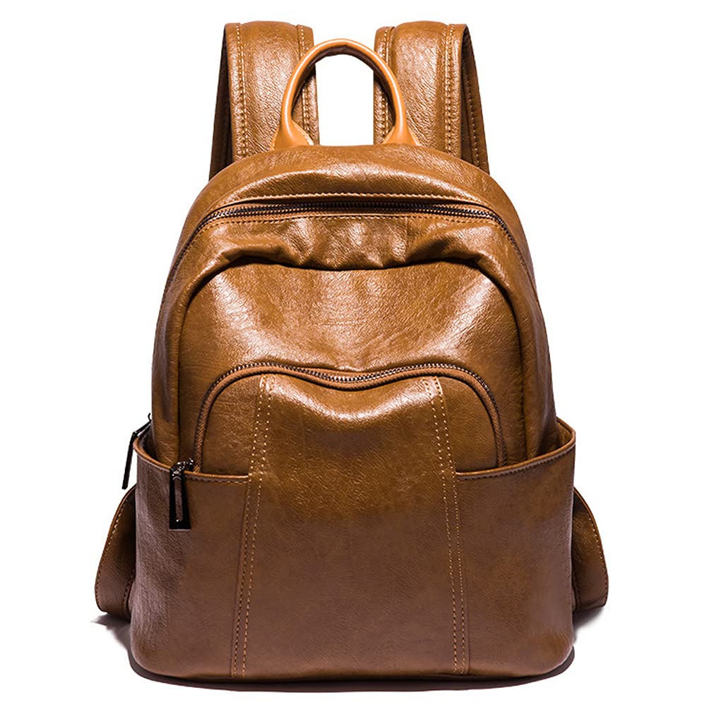ROUROU Soft Leather Backpack for Women Large Capacity Handbag Fashion Satchel Casual Backpack Lightweight Purse
