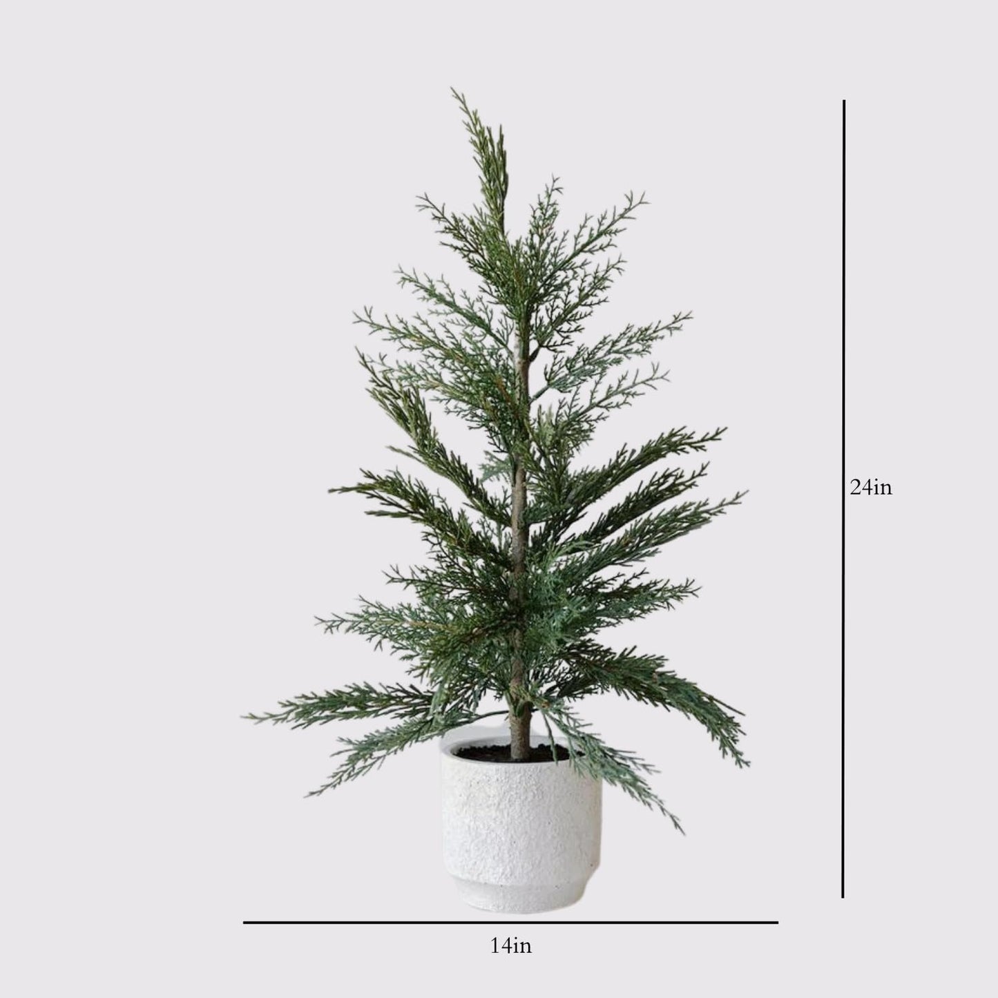CG Hunter Holiday Collection, Set-of-2 Faux Evergreen Cedar Trees, Premium Artificial Indoor & Outdoor Cedar Tree Stands 24" Tall in Creme Pot–Perfect Christmas Decoration