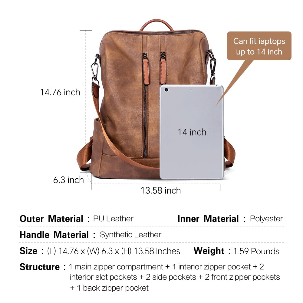 CLUCI Leather Backpack Purse for Women Convertible Large Travel Ladies Designer Fashion Casual Shoulder Bag