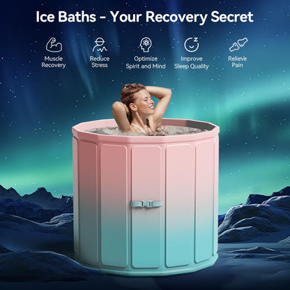 Binecer Portable Foldable Ice Bath Tub, Large Size 77 Gal, Fast Muscle Recovery, Home Outdoors Gyms, Quick Opening without Installation, No Water Leakage (Ice/Hot Universal)
