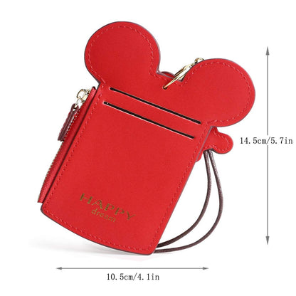 YIEASDA Women's Travel Neck Pouch, Cute PU Leather Coin Wallet Zippers Hanging Rope Purse Girls Passports Documents Card Bag (Red), Small