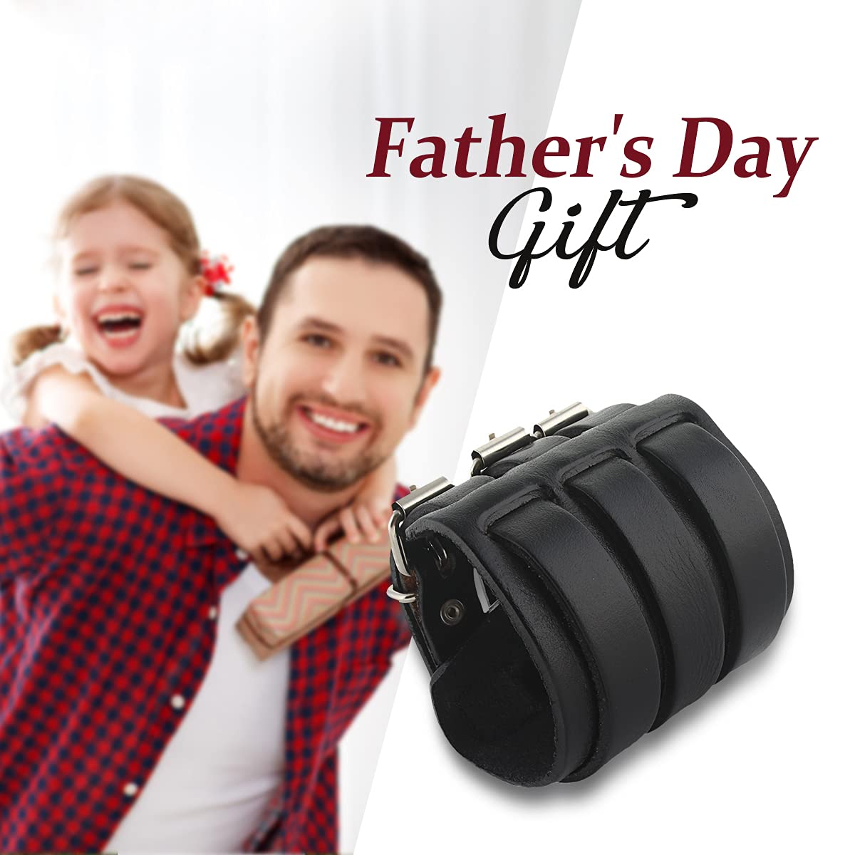 EVER FAITH 3 Layer Wide Belt Synthetic Leather Men Wristband Black Bracelet Unisex Couple