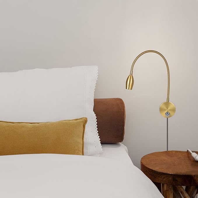 Adust Bedside Reading Light, Bedroom Reading Lamp, 3W LED Touch Dimmable Brightness Minimalist Wall Headboard Reading Lamp, Adjustable Colour Temperature, 3000k, 4000k, 6000k (Gold (1-Pack))
