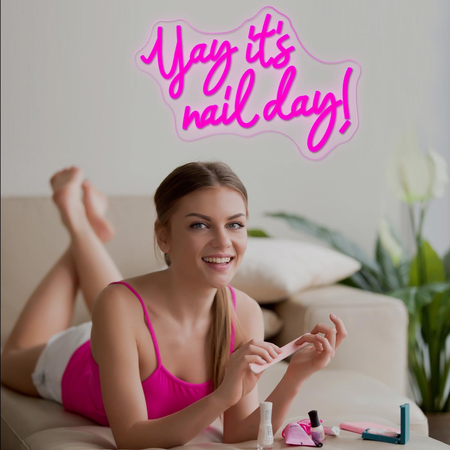 Yay It's Nail Day Neon Sign, Dimmable Pink LED Nail Salon Decor for Beauty Room, Wedding, Bar, Bedroom - Great,Gift for Nail Tech Girls, Christmas, Birthday, USB Powered Wall Decor, Personalized Gift 11.4 * 16.9 In