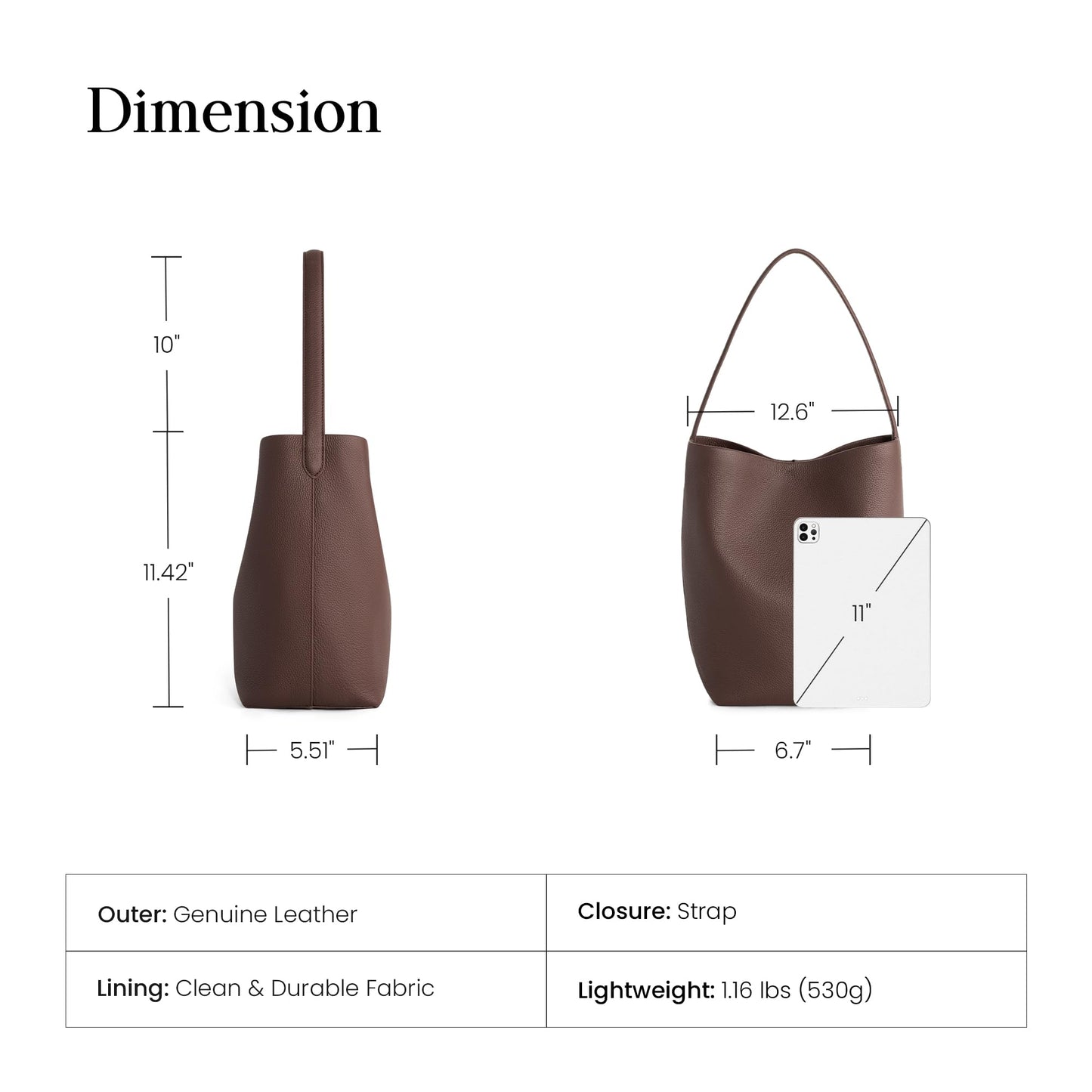 befen Coffee Brown Bucket Tote Bag for Women, Genuine Leather Shoulder Bag, Large Capacity Everyday Purse for Office and Everyday Use