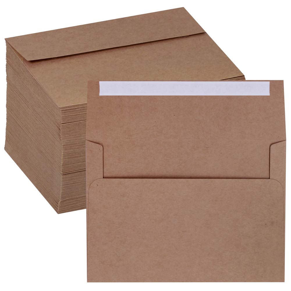 Supla 150 Pcs A7 Invitation Envelopes in Brown Kraft Peel & Seal Self Seal 5 1/4 x 7 1/4 Envelopes 100lbs. Paper Stock for Weddings Shower Invitations Mailings Announcements 5 x 7 Greeting Cards