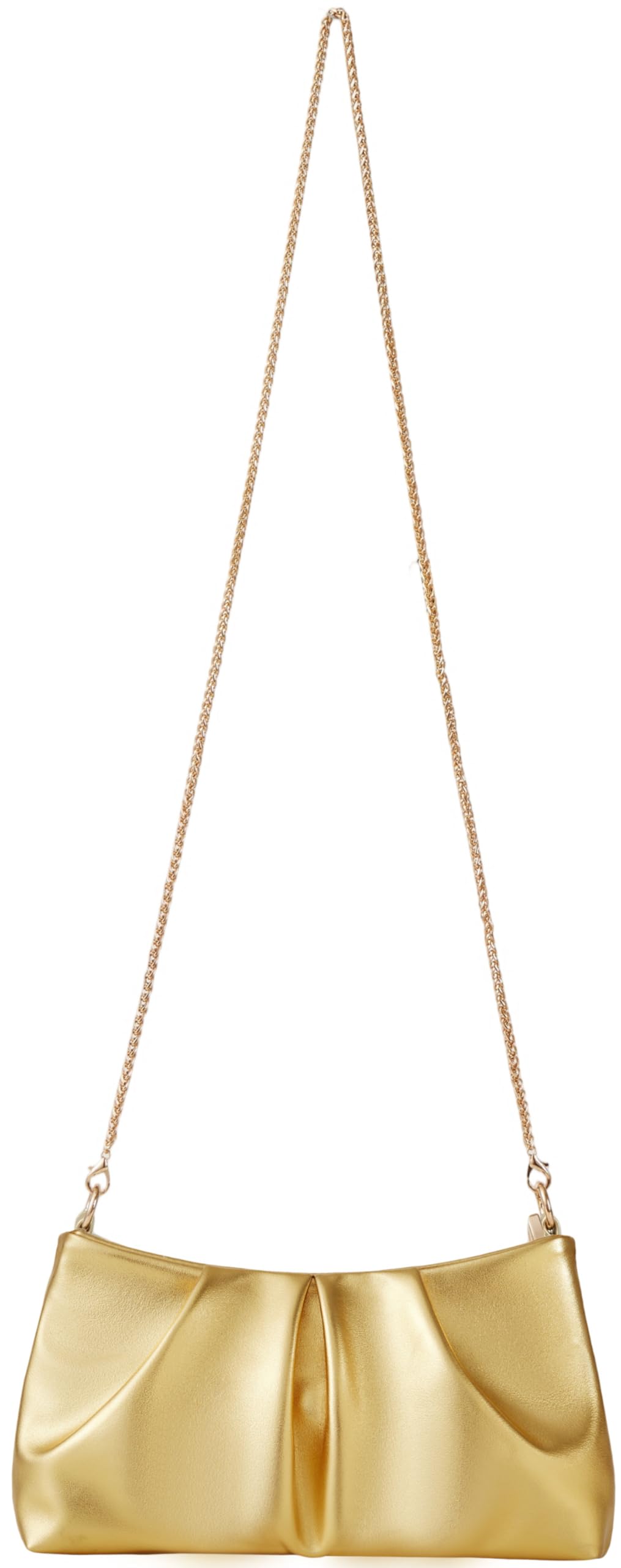Vegan Leather Evening Bag Ruched Clutch Purse for Women Detachable Metal Chain Crossbody Bag（Gold）