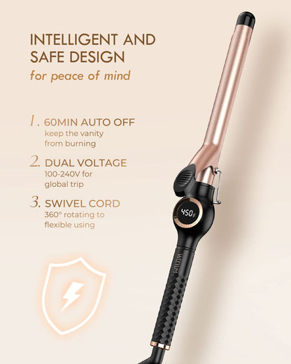 Large Curling Iron 2 Inch, Ceramic Long Barrel Hair Curling Wand, Hair Styling Tool, Dual Voltage, LCD Display, Black
