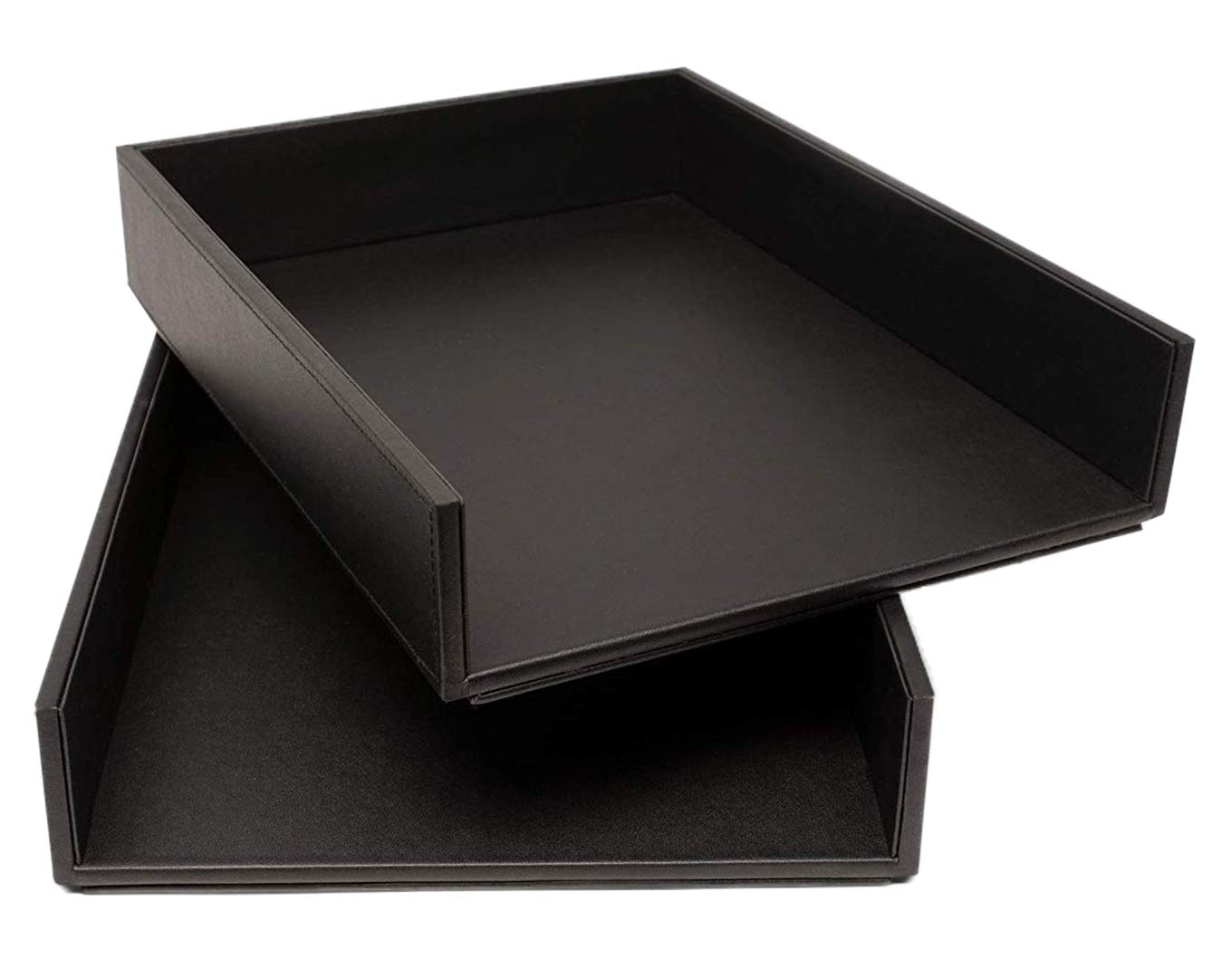Armory by Castle - Leatherette Two Stackable Paper Trays Desk Organizer - Clutter Organizer for Home, Office, Personal, and Employee Files (Two Paper Trays - Stackable)