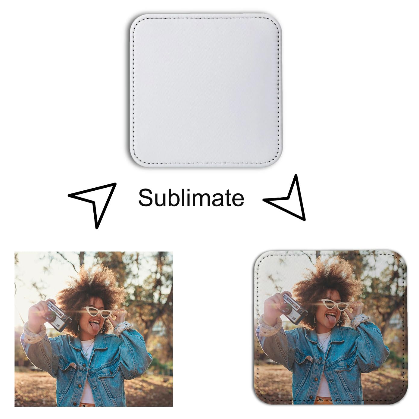 10 Pcs Leather Sublimation Coasters Blanks Bulk with Sewn Edge, 4x4 Inch Thin Sublimation Blank Cup Mat Heat Transfer Press DIY Crafts (Square (10 pcs 4x4 Inch))