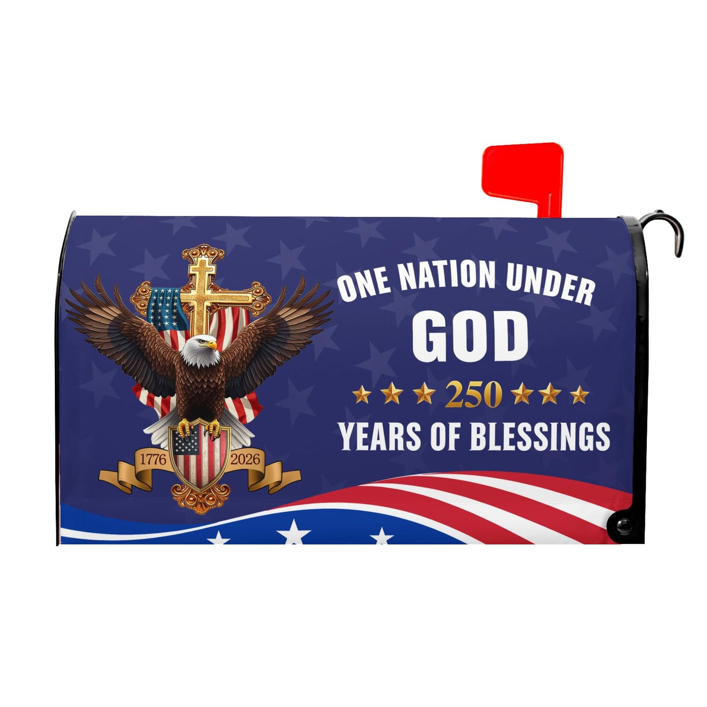 Ancordivo 4th of July Patriotic Mailbox Covers Magnetic Standard Size 21 x 18 Inch 250th Anniversary 1776-2026 One Nation Under God Mailbox Wraps Post Letter Box Cover for Garden Yard Decor