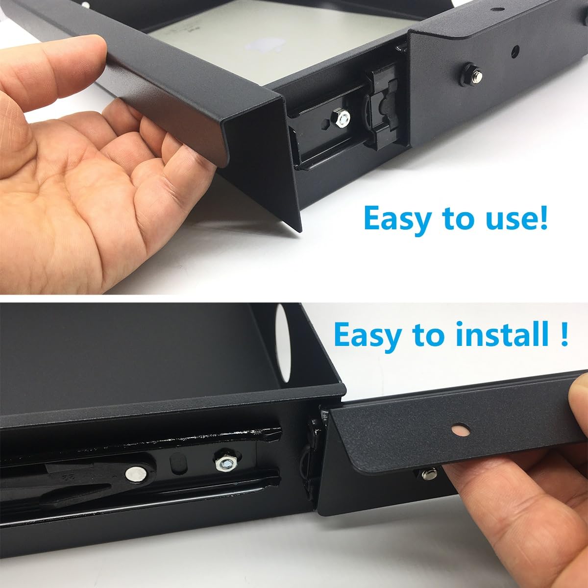 Mofangtech Under Desk Mounted Sliding Pull-out Drawer for Office Desk or Table - Storage Organizer for Sit Stand Workstation- W 9.8" x D 9.8" x 2.5", Metal, Black (Small)
