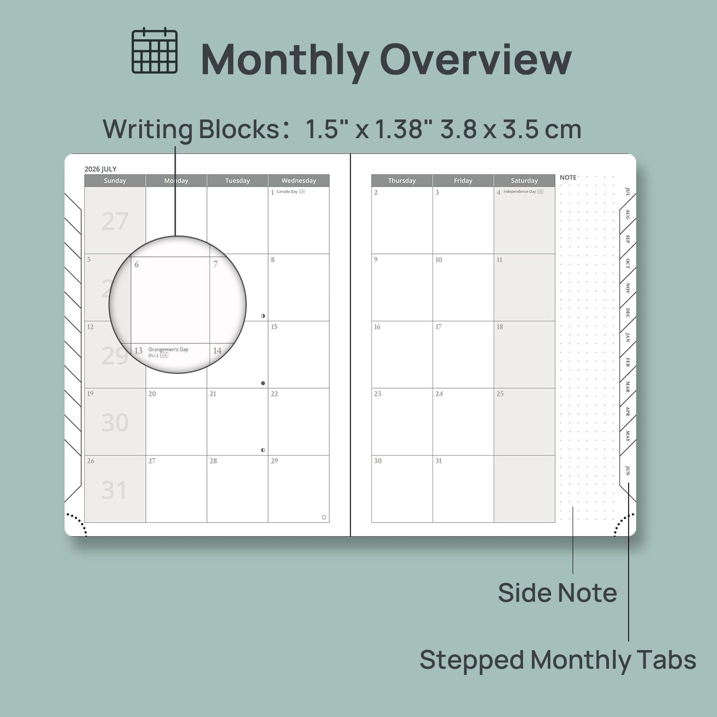 POPRUN Weekly Planner 2026-2027 (Medium 6.5''x 8.5'') Academic Calendar (JUL.26 - JUN.27) Appointment Book with Monthly Tabs, Leather Soft Cover, Inner Pocket, 100 GSM - Petrol Green