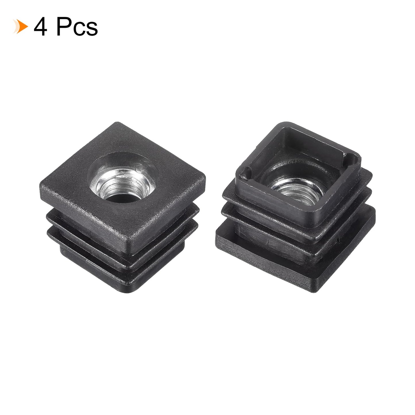uxcell 4Pcs Inserts for Tubes with M8 Thread, for 0.79"x0.79" OD Square Tube, Square Black Plastic Plug Caster Insert Chair End Caps Furniture Leg Plug