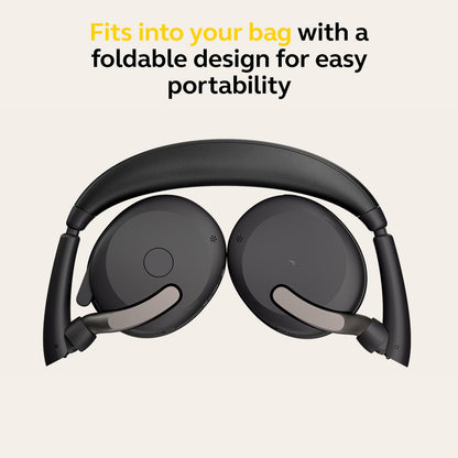 Jabra Evolve2 65 Flex Stereo Headset with Bluetooth, Wireless Charging Pad - Noise-Cancelling ClearVoice Technology & Hybrid Active Noise Cancellation - Certified for Microsoft Teams - Black