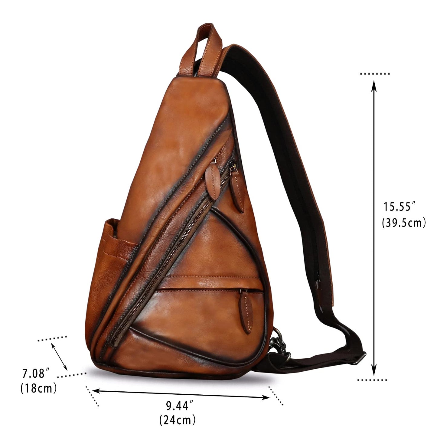 Genuine Leather Sling Bag for Men and Women Vintage Sling Backpack Shoulder Crossbody Bag Chest Bag for Ipad (Brown)
