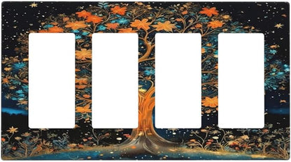 Magical Life Tree in Night Sky Light Switch Cover 4 Gang Rocker Decora Outlet Covers Wall Plate Decorative Switchplate Electrical Faceplate GFCI for Farmhouse Living Bedroom Decor