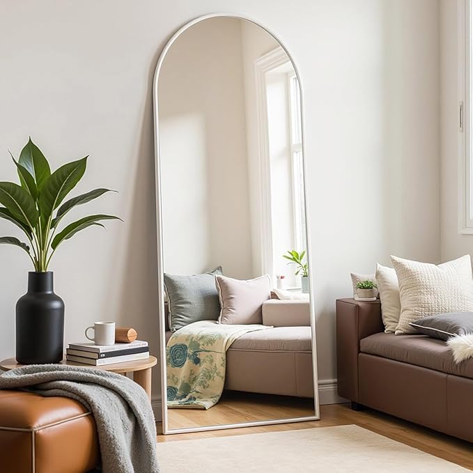 Arched Floor Mirror, 57 "x 20" Full Length Mirror Wall Mirrors Hanging or Leaning Arched-Top Full Body Mirrors with Stand for Bedroom, Dressing Room, White