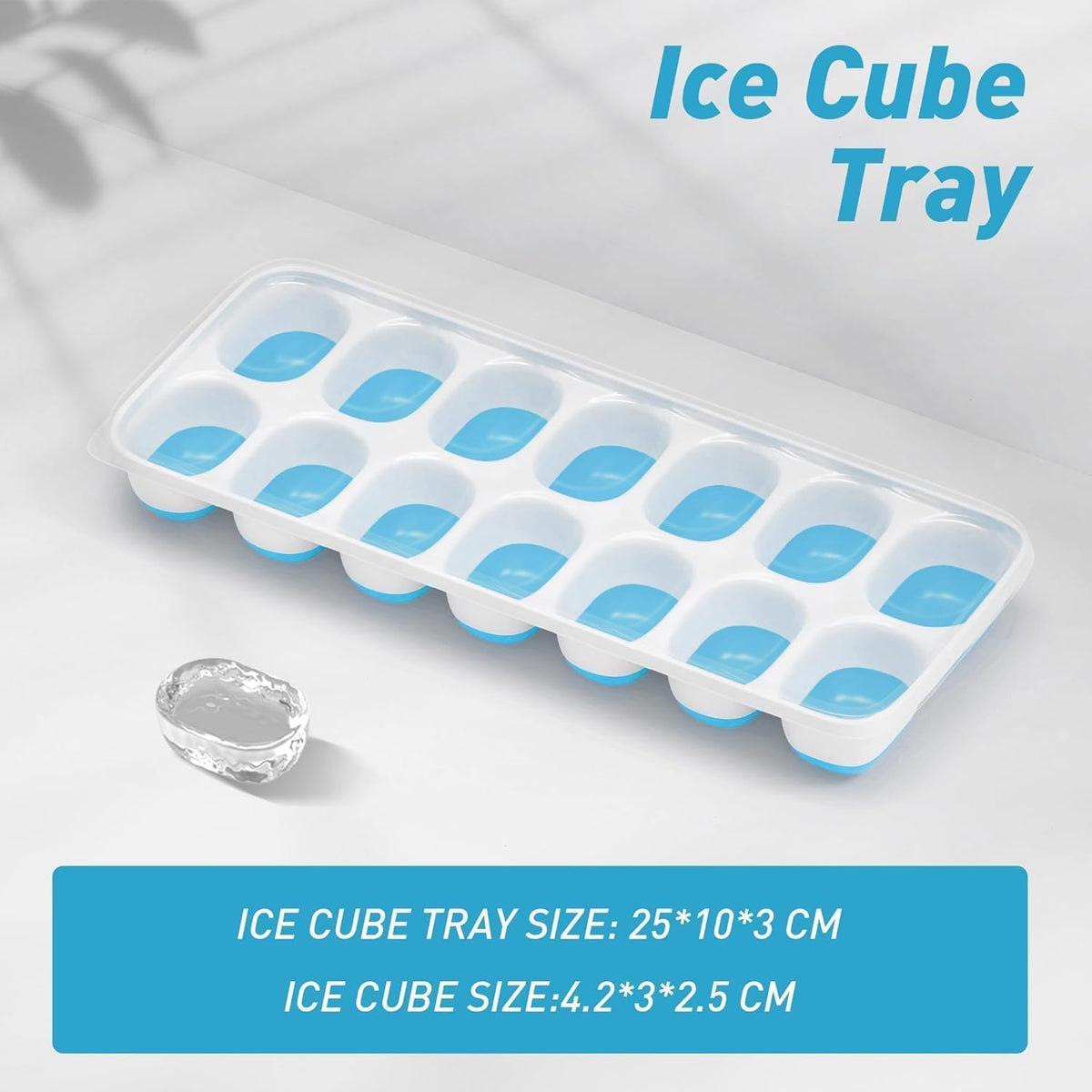 Ice Cube Tray with Lid, 4 Packs 56 Cubes Durable Stackable Ice Cube Trays for Freezer with Removable Lids, Easy-Release Plastic & Silicone Ice Tray for Cocktail, Coffee
