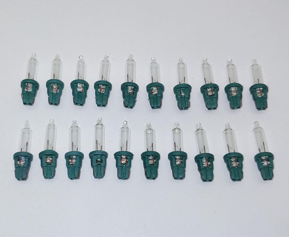 20 Clear D, 20x Mini 2.5 Volt V 0.425 Watt W Clear Christmas Incandescent Light Bulbs Replacement Tree Lights Green Base 2.5 Volts By JL Missouri
