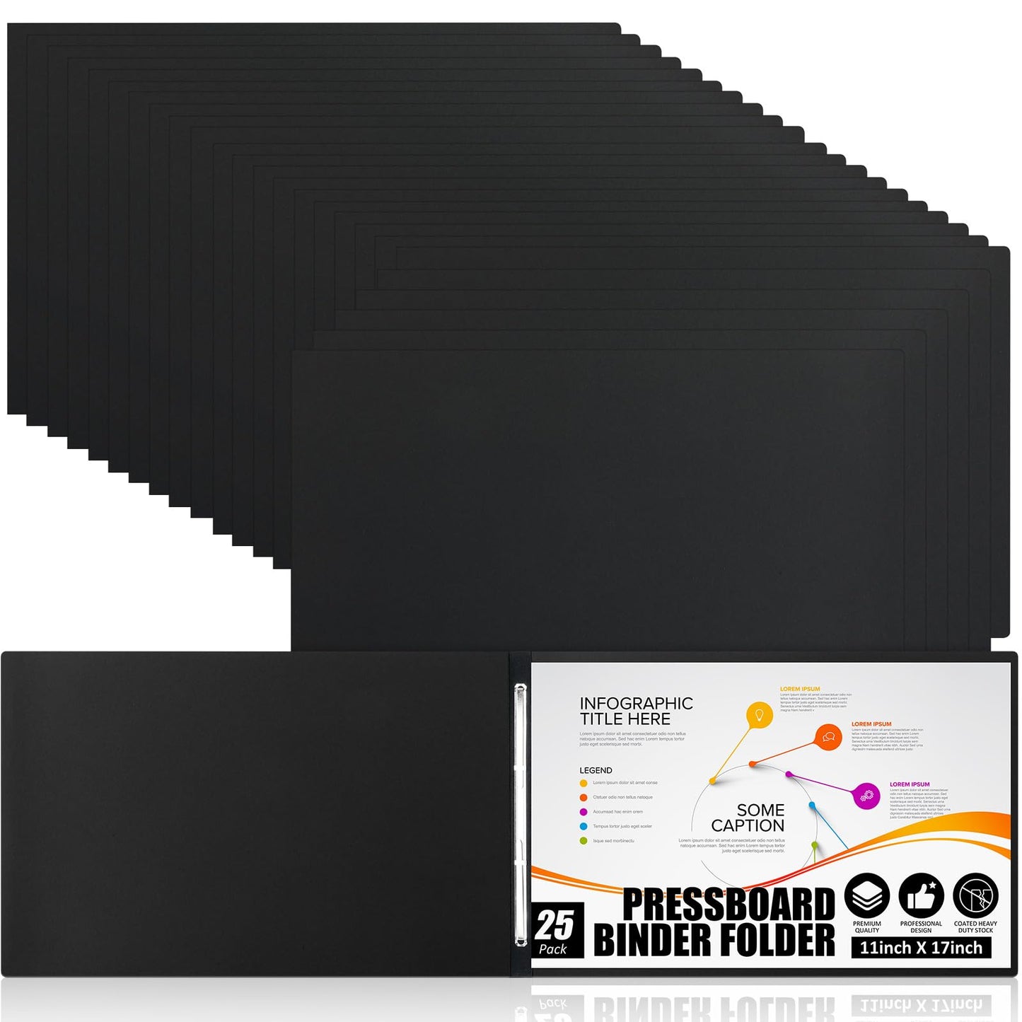 Resurhang 25 Pcs 11x17 Inch Pressboard Report Cover, 3" Capacity Presentation Binder Folder with Metal Prong Paper Fastener to Neatly Bind Reports Proposals Transcripts, Other Documents (Black)