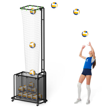 Volleyball Setter Training Equipment, Setting Trainer Net with Target Hoop, 5 Angles Adjustable, Height Adjustable for Serving Spiking Drills System with Ball Collection Bag