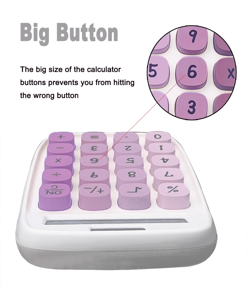 Mechanical Calculator,BTSEYAW Dual Power Calculator with 8 Digit Display tilt Screen and Big Buttons, Cute Office Desk Accessory (W-Purple,2 Pack)
