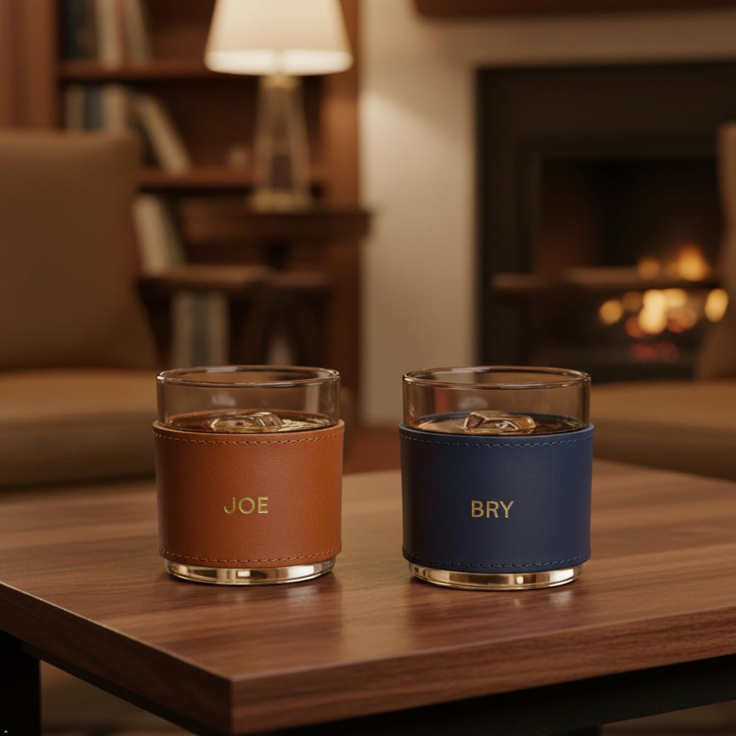 Northwind Personalized Leather Wrapped Rocks Glass - Made in USA - Comes with 10.5 OZ Whiskey Glass - Custom Monogram Full Grain Leather Bourbon Gift for Men, Groomsmen, Father's Day