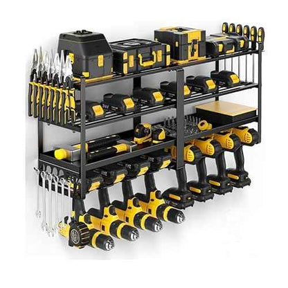Garage Power Tool Storage System, Wall Mounted Power Tool Storage Organizer, Heavy Duty Power Tool Organizer, Power Tool Rack. Load capacity is 150 lbs, black rust resistant with 8 hooks.
