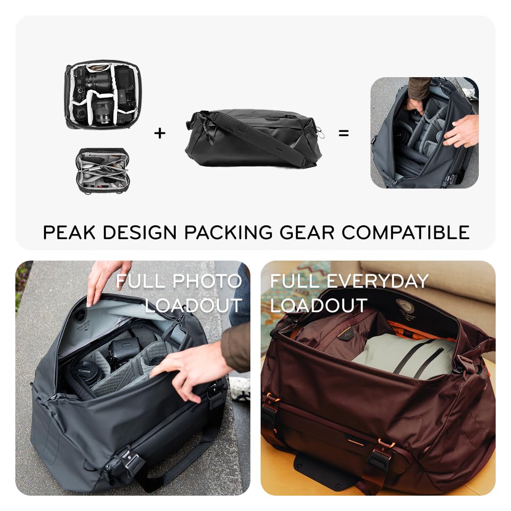 Peak Design Travel Duffel 35L, Eclipse, Weatherproof, Extra-Wide Zip, 4 External Pockets, Fits Packing & Camera Cubes, Ideal Weekend Bag, Versatile Duffel for Travel & Everyday Use