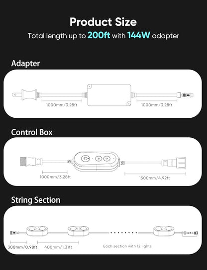 APPECK Permanent Outdoor Lights Pro 200ft, 144W RGBCW Eaves Lights with 144 LED Lights, 80lm, Cuttable, 111 Scene Modes, IP67 Waterproof Lighting for Halloween Decoration, Work with Alexa, White
