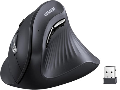 UGREEN Vertical Wireless (Bluetooth 5.0+2.4G) Ergonomic Mouse with 5 Buttons, 1000/1600/2000/4000 DPI, Prevention of Mouse Arm, Vertical Mouse Compatible with PC/Laptop/Tablet, Black