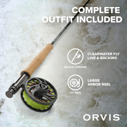 Orvis Clearwater Fly Rod Outfit - Fishing Rod and Reel Combo with Black Chrome Blank, Ceramic Guides, Durable Reel Seat, and Rod Tube - 8'6 5Wt 4pc