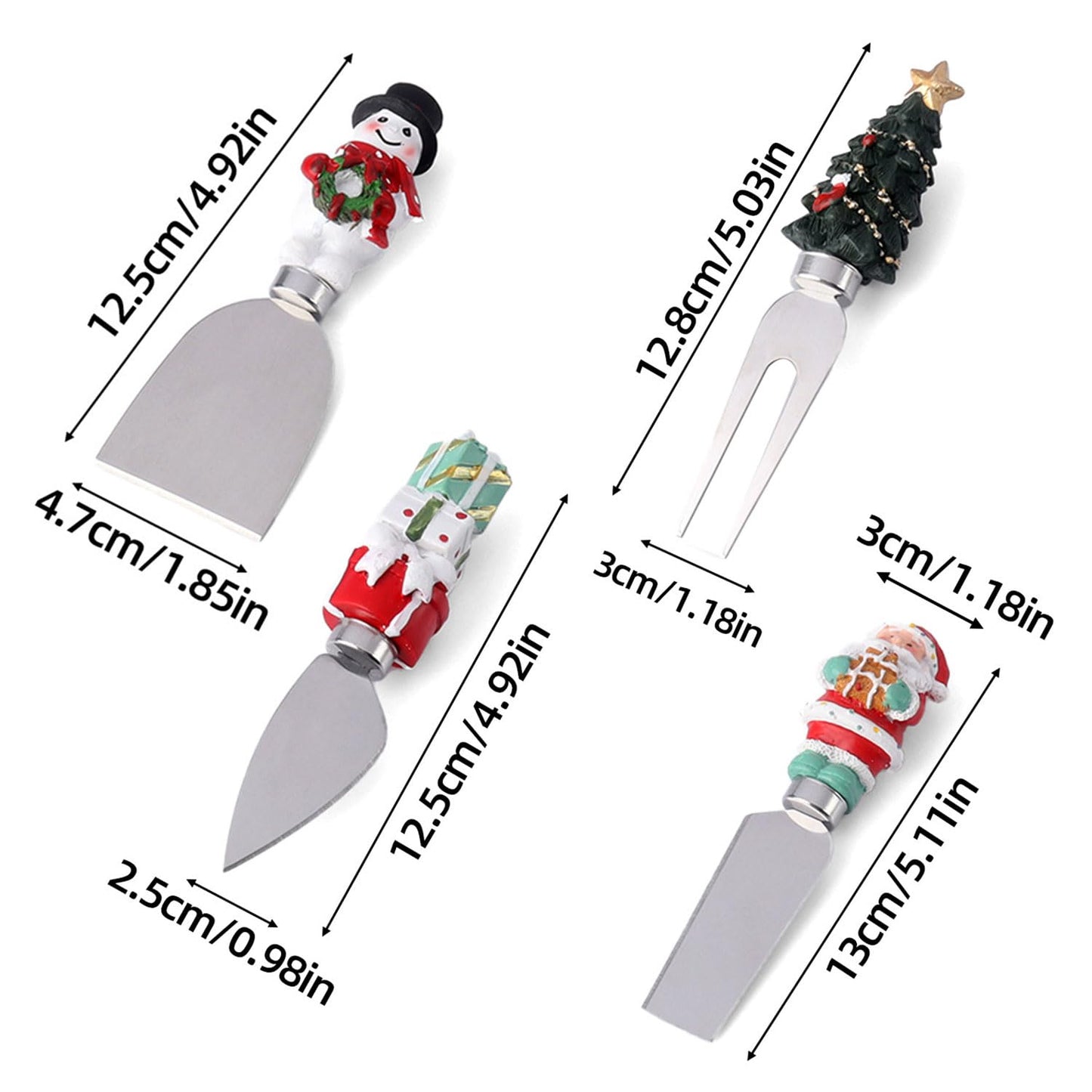 Linwnil 4-Piece Hand Christmas Resin Handles Cheese Knives, Xmas Charm Cheese Spreader Knife for Charcuterie Board Tools