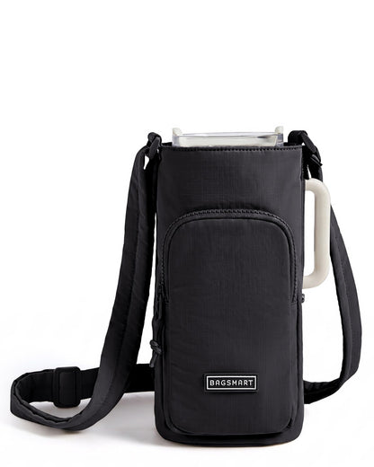 BAGSMART 40oz Magnetic Water Bottle Holder with Strap, Drink Carrier Bag Crossbody Gym Bag, Gym Accessories for Women/Men, Black