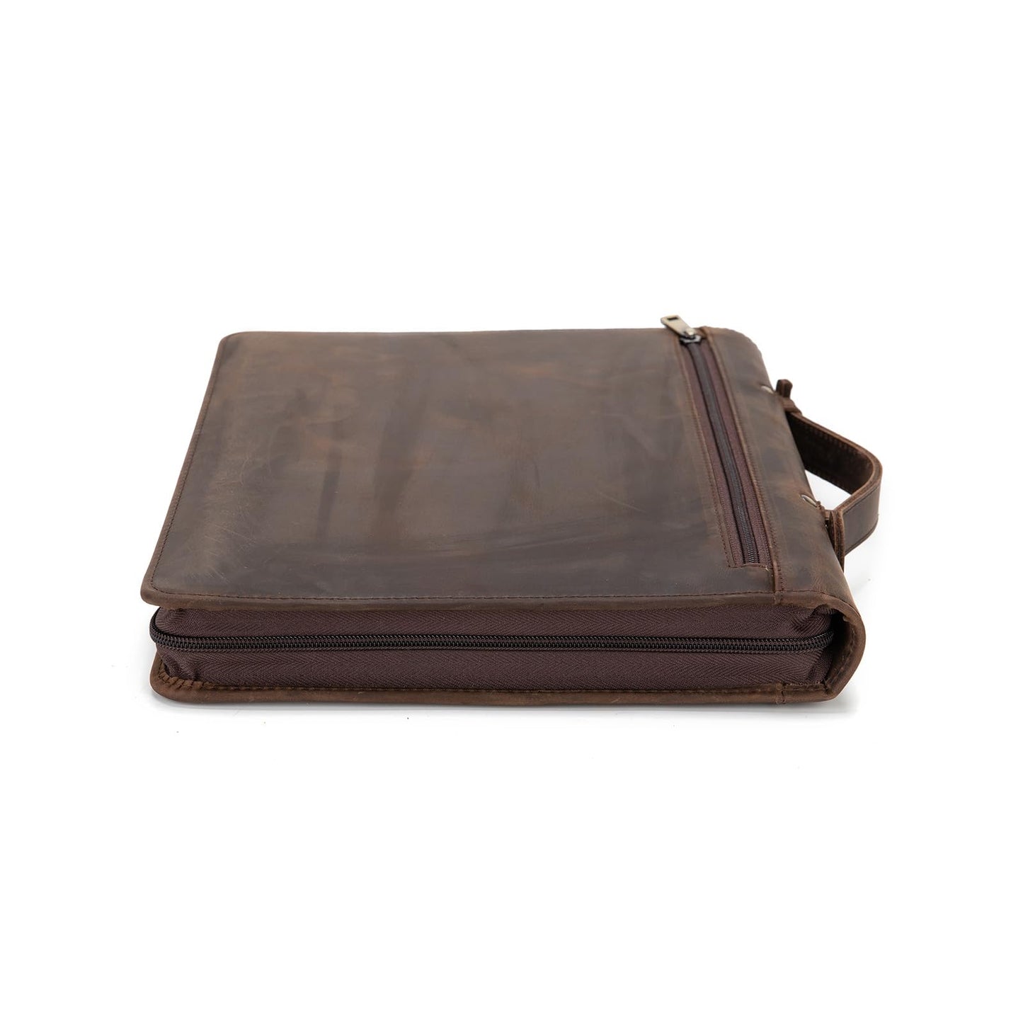 Geslun Genuine Leather Portfolio with Hidden Handle, Zippered Front Pocket, Business Padfolio for Men and Women, 8.5 x 11 Legal Pad Notebook Holder, Office Letter Notepad Folio, Dark Khaki