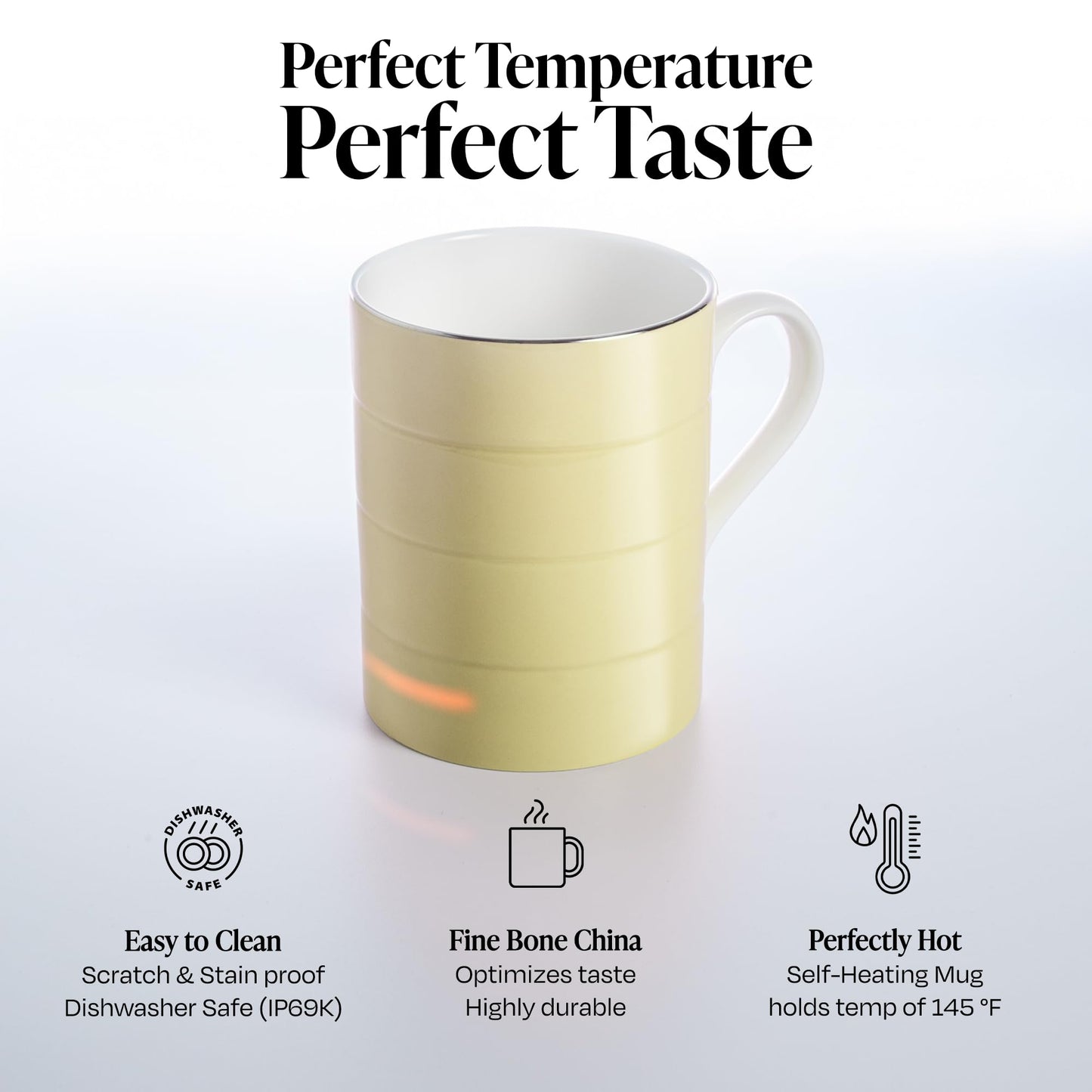 Glowstone Smart Heated Coffee Mug with Wireless Charging Base Self-Heating Made from Fine Bone China Electric Coffee Mug and Self Heating Mug Keeps Drinks Hot Stay Hot Electric Coffee Mug (Stone)