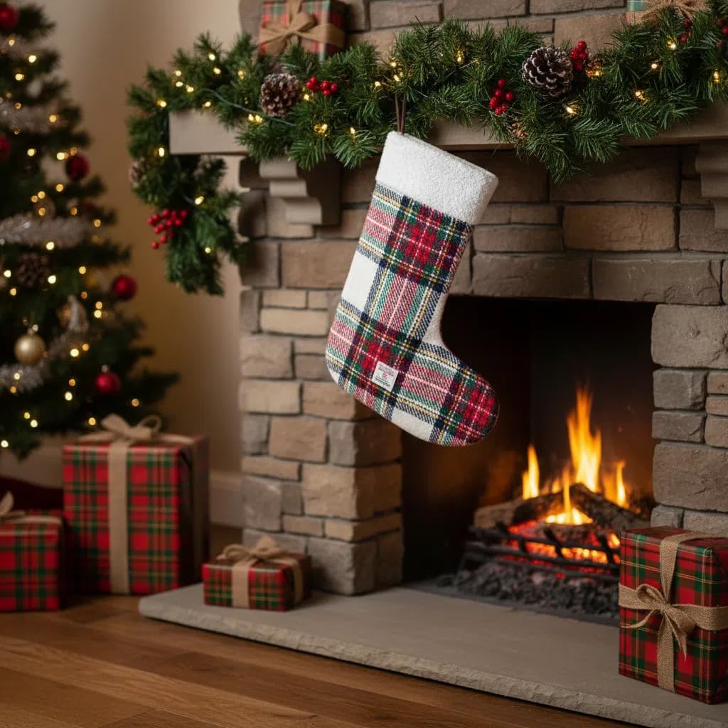 TAILORMAP Harris Tweed Wool Christmas Stocking 12 Inch, Fireplace Hanging Decoration for Holiday Party Filler (No.899)