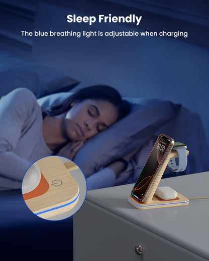 Wireless Charging Station for Apple - 3 in 1 Wireless Charger Stand Dock Watch and Phone Charger Station for Apple Watch 11/8/7/SE/6/5/4/3/2, iPhone 17 16-12 Pro Max SE XS X, Samsung, AirPods Pro/3/2
